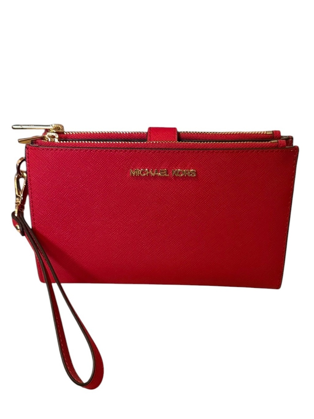 Michael Kors Red Saffiano Leather Wristlet Clutch with Gold Logo